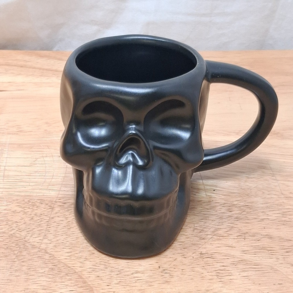 Hyde and Eek Skull Black Stoneware Coffee Mug Halloween